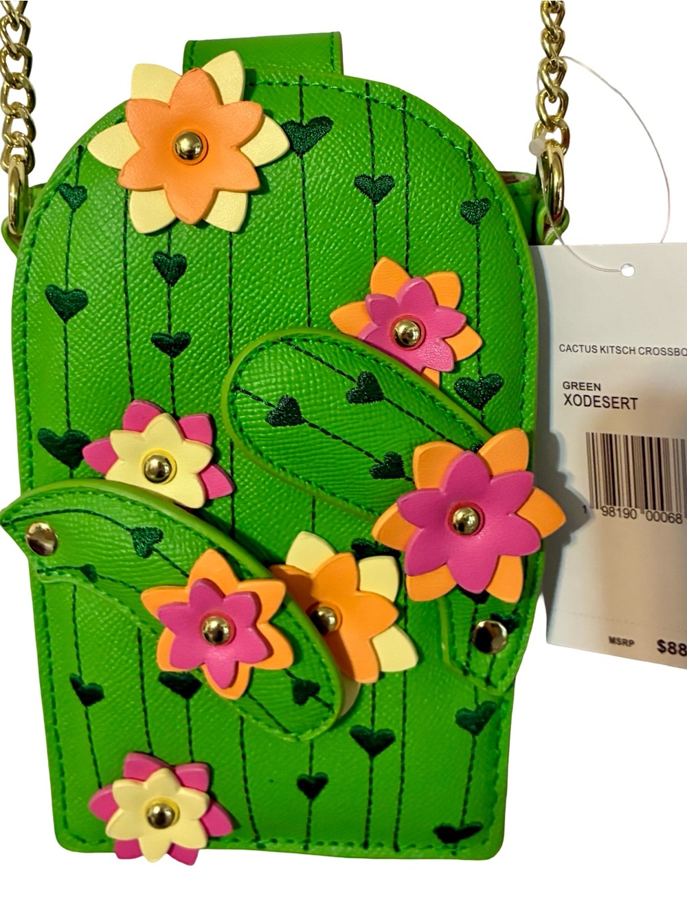 Betsey Johnson Green Floral Cactus Crossbody with Gold Chain - Picture 2 of 5